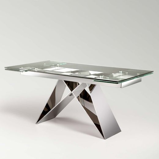 Stół rozkładany ze szkła i stali nierdzewnej Mika, 160x90x75cm