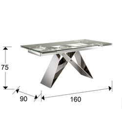 Mesa de jantar extensível de vidro e aço inoxidável Mika, 160x90x75cm
