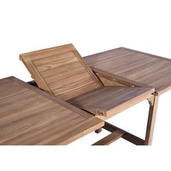Extendable outdoor dining table in teak wood in honey, 160 x 90 x 76 cm | Mati