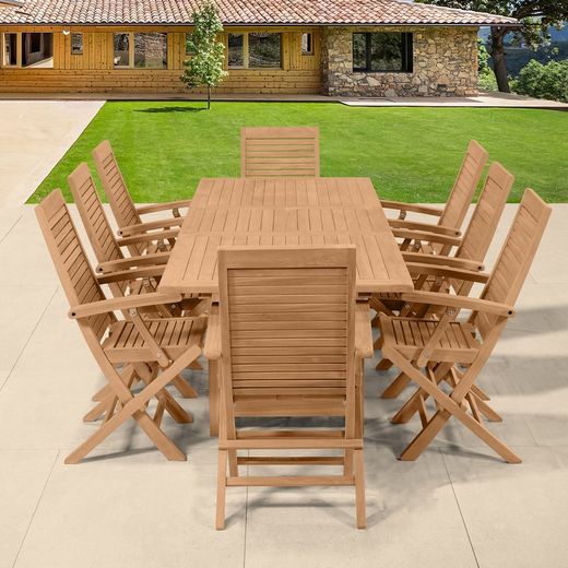 Extendable outdoor dining table in teak wood in honey, 160 x 90 x 76 cm | Mati