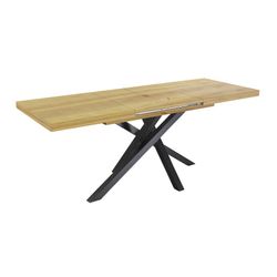 Mesa de jantar extensível em madeira de cedro e metal natural, 140 - 180 - 220 x 90 x 76 cm | Xena