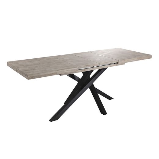 Utdragbart matbord i trä och metall i honungsek och svart, 140-180-220 x 90 x 76 cm | Xena