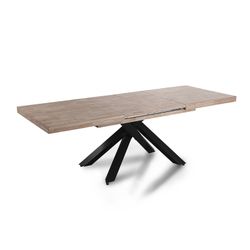 Uitschuifbare houten en metalen eettafel in honingeik en zwart, 160-200-240 x 90 x 76 cm | Xena