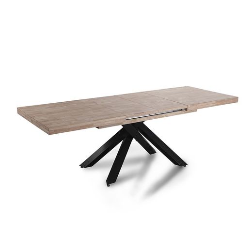Uitschuifbare houten en metalen eettafel in honingeik en zwart, 160-200-240 x 90 x 76 cm | Xena