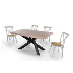 Uitschuifbare houten en metalen eettafel in honingeik en zwart, 160-200-240 x 90 x 76 cm | Xena