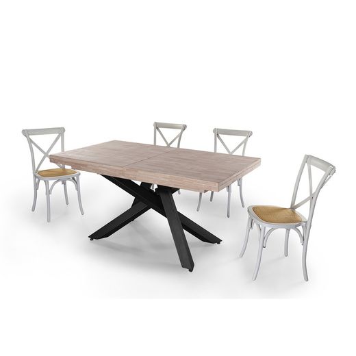 Uitschuifbare houten en metalen eettafel in honingeik en zwart, 160-200-240 x 90 x 76 cm | Xena