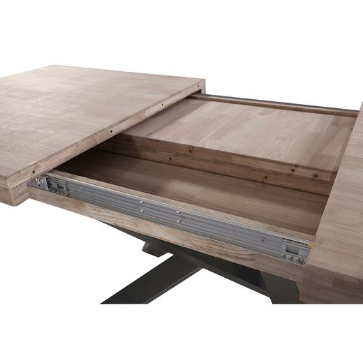 Uitschuifbare houten en metalen eettafel in honingeik en zwart, 160-200-240 x 90 x 76 cm | Xena