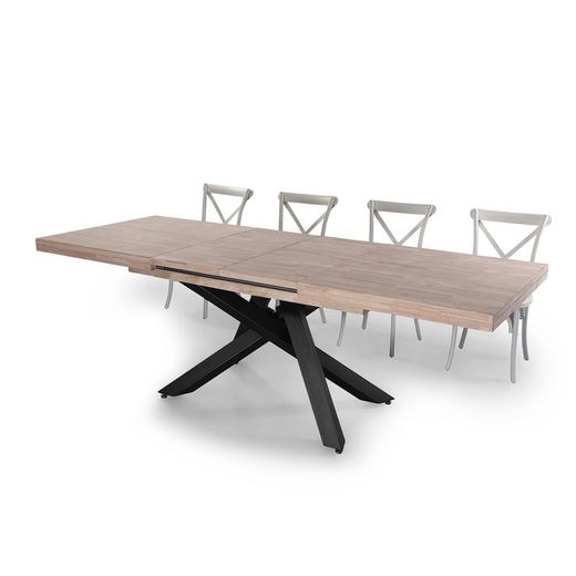 Uitschuifbare houten en metalen eettafel in honingeik en zwart, 160-200-240 x 90 x 76 cm | Xena