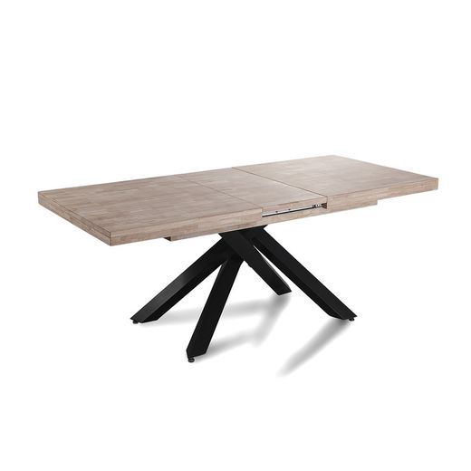 Uitschuifbare houten en metalen eettafel in honingeik en zwart, 160-200-240 x 90 x 76 cm | Xena