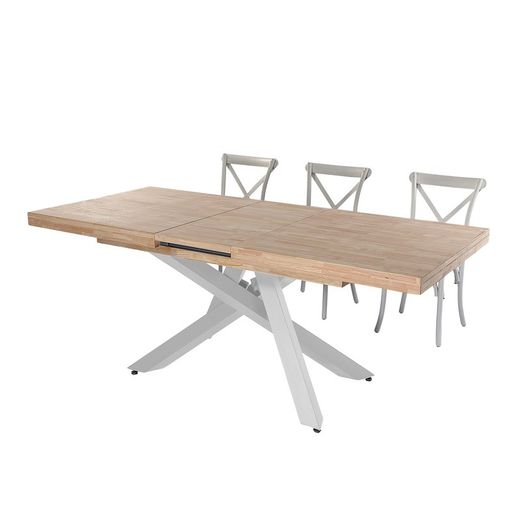 Extendable wood and metal dining table in Nordish oak and white, 160-200-240 x 90 x 76 cm | Xena