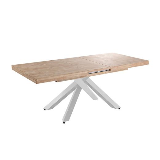 Extendable wood and metal dining table in Nordish oak and white, 160-200-240 x 90 x 76 cm | Xena