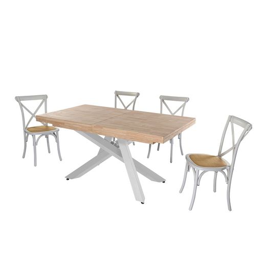 Extendable wood and metal dining table in Nordish oak and white, 160-200-240 x 90 x 76 cm | Xena