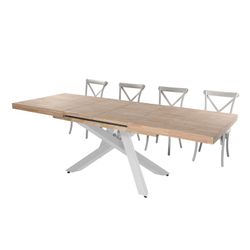 Extendable wood and metal dining table in Nordish oak and white, 160-200-240 x 90 x 76 cm | Xena