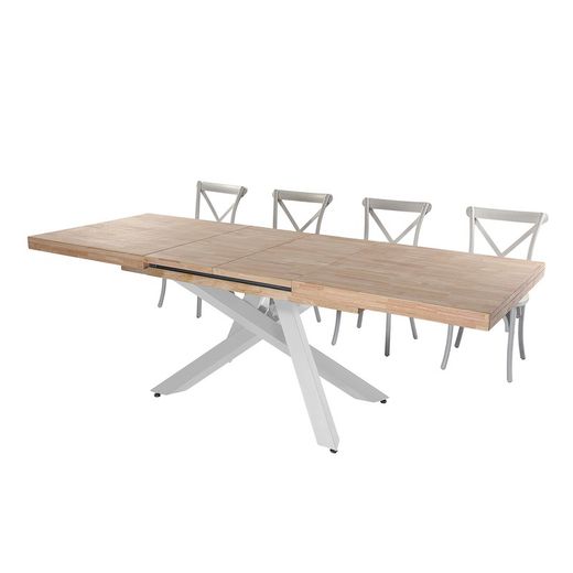 Extendable wood and metal dining table in Nordish oak and white, 160-200-240 x 90 x 76 cm | Xena