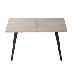Uitschuifbare houten en metalen eettafel in Noords eiken en zwart, 140-180-220 x 80 x 76 cm | Berg