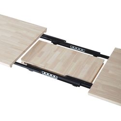Uitschuifbare houten en metalen eettafel in Noords eiken en zwart, 140-180-220 x 80 x 76 cm | Berg