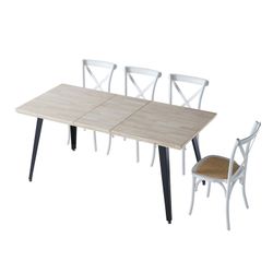 Uitschuifbare houten en metalen eettafel in Noords eiken en zwart, 140-180-220 x 80 x 76 cm | Berg