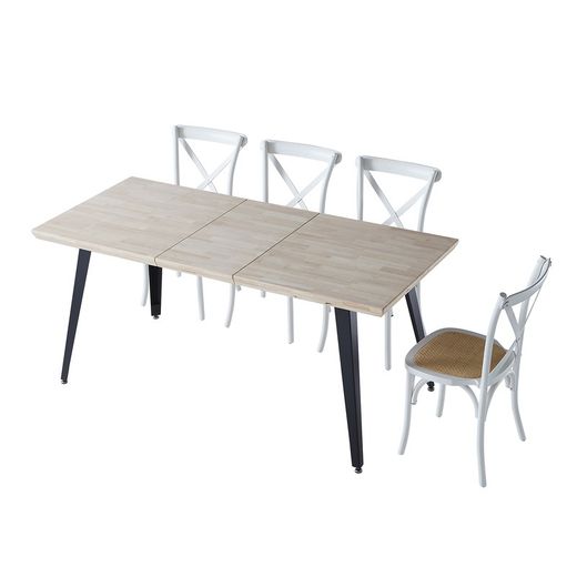 Uitschuifbare houten en metalen eettafel in Noords eiken en zwart, 140-180-220 x 80 x 76 cm | Berg