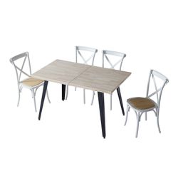 Uitschuifbare houten en metalen eettafel in Noords eiken en zwart, 140-180-220 x 80 x 76 cm | Berg