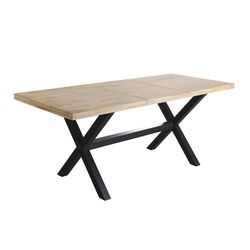 Extendable wooden and metal dining table in Nordish oak and black, 140-180-220 x 90 x 76 cm | X-Loft