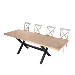 Extendable wooden and metal dining table in Nordish oak and black, 140-180-220 x 90 x 76 cm | X-Loft