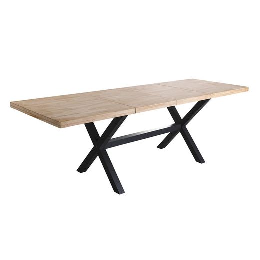 Extendable wooden and metal dining table in Nordish oak and black, 140-180-220 x 90 x 76 cm | X-Loft