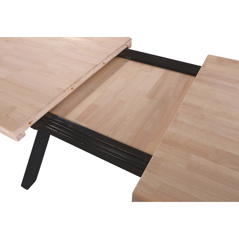 Mesa comedor extensible de madera natural y metal blanco, 140-180/220 x 80  x 77 cm