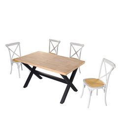 Extendable wooden and metal dining table in Nordish oak and black, 140-180-220 x 90 x 76 cm | X-Loft