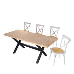 Extendable wooden and metal dining table in Nordish oak and black, 140-180-220 x 90 x 76 cm | X-Loft
