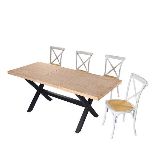 Extendable wooden and metal dining table in Nordish oak and black, 140-180-220 x 90 x 76 cm | X-Loft