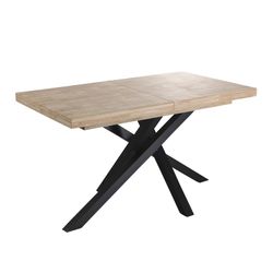 Extendable wooden and metal dining table in Nordish oak and black, 140-180-220 x 90 x 76 cm | Xena