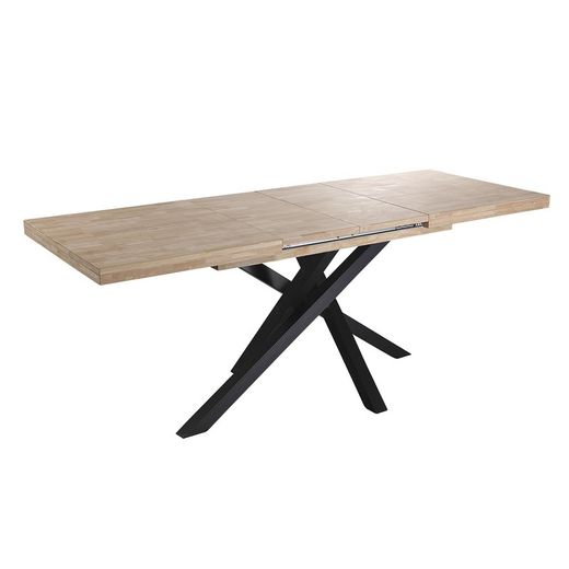 Extendable wooden and metal dining table in Nordish oak and black, 140-180-220 x 90 x 76 cm | Xena