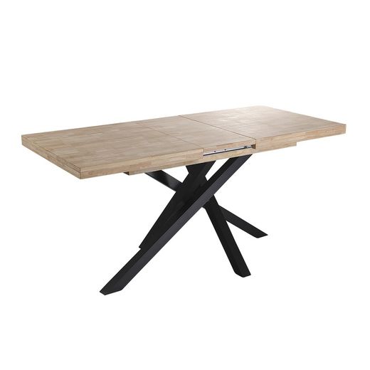 Extendable wooden and metal dining table in Nordish oak and black, 140-180-220 x 90 x 76 cm | Xena