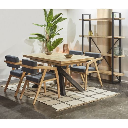 Extendable wooden and metal dining table in Nordish oak and black, 140-180-220 x 90 x 76 cm | Xena