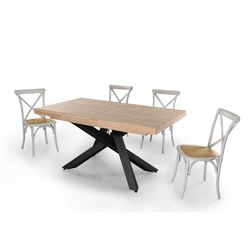 Extendable wood and metal dining table in Nordish oak and black, 160-200-240 x 90 x 76 cm | Xena