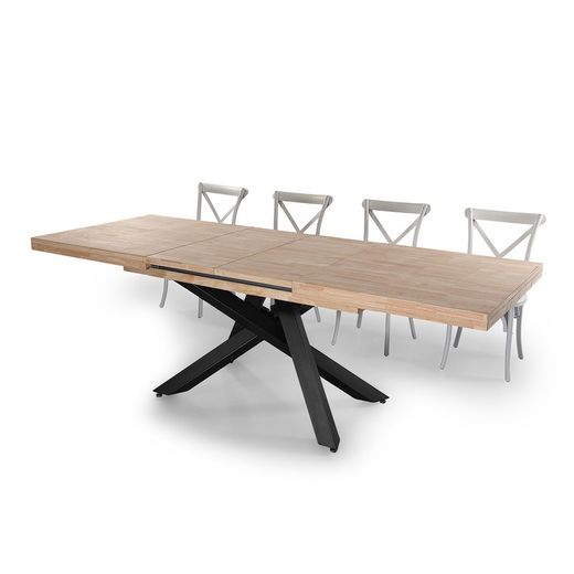 Extendable wood and metal dining table in Nordish oak and black, 160-200-240 x 90 x 76 cm | Xena
