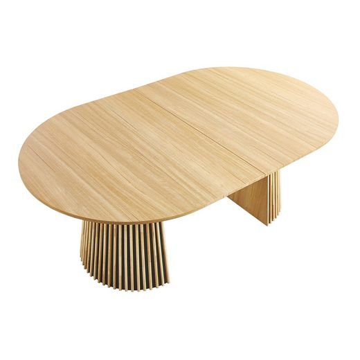 Extendable dining table made of wood and natural laminated paper, 120-160-200 x 130 x 75 cm | Keanu