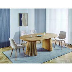 Extendable dining table made of wood and natural laminated paper, 120-160-200 x 130 x 75 cm | Keanu