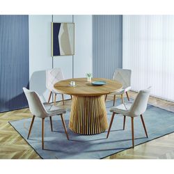 Extendable dining table made of wood and natural laminated paper, 120-160-200 x 130 x 75 cm | Keanu