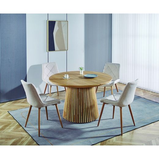 Extendable dining table made of wood and natural laminated paper, 120-160-200 x 130 x 75 cm | Keanu