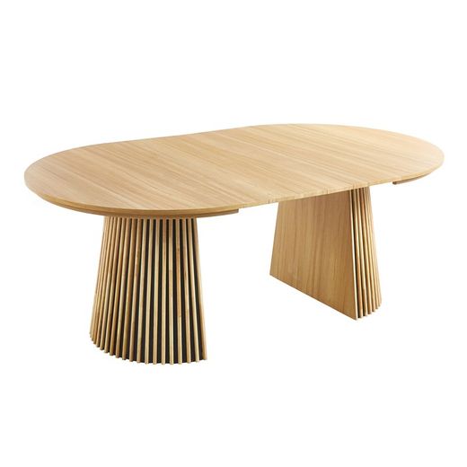 Extendable dining table made of wood and natural laminated paper, 120-160-200 x 130 x 75 cm | Keanu