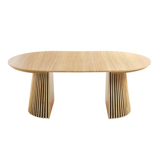 Extendable dining table made of wood and natural laminated paper, 120-160-200 x 130 x 75 cm | Keanu