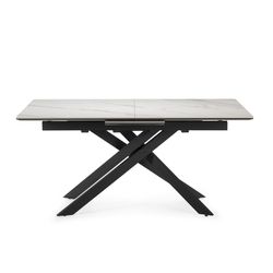 Extendable dining table made of synthetic stone and metal in black and white, 160-200 x 89.5 x 76 cm | Belma