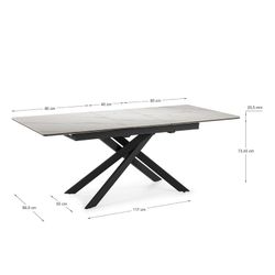 Extendable dining table made of synthetic stone and metal in black and white, 160-200 x 89.5 x 76 cm | Belma