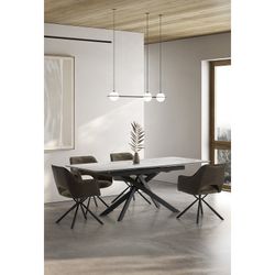 Extendable dining table made of synthetic stone and metal in black and white, 160-200 x 89.5 x 76 cm | Belma