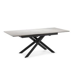 Extendable dining table made of synthetic stone and metal in black and white, 160-200 x 89.5 x 76 cm | Belma