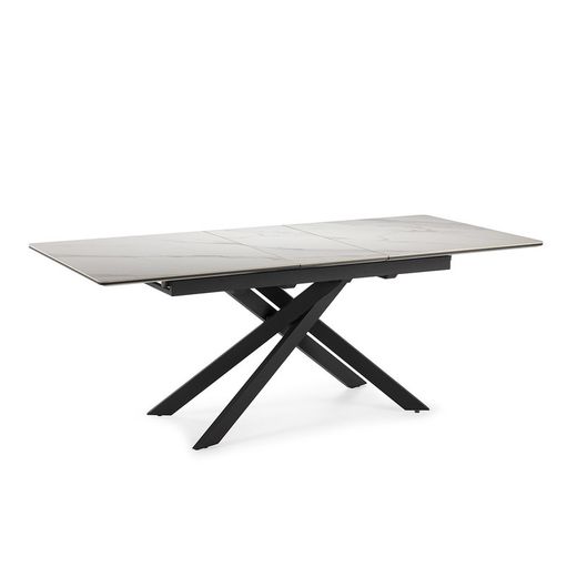 Extendable dining table made of synthetic stone and metal in black and white, 160-200 x 89.5 x 76 cm | Belma