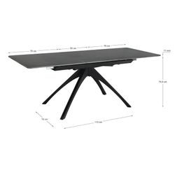 Utdragbart matbord i syntetsten och metall i mörkgrå svart, 150-200 x 85 x 76 cm | Stipendium