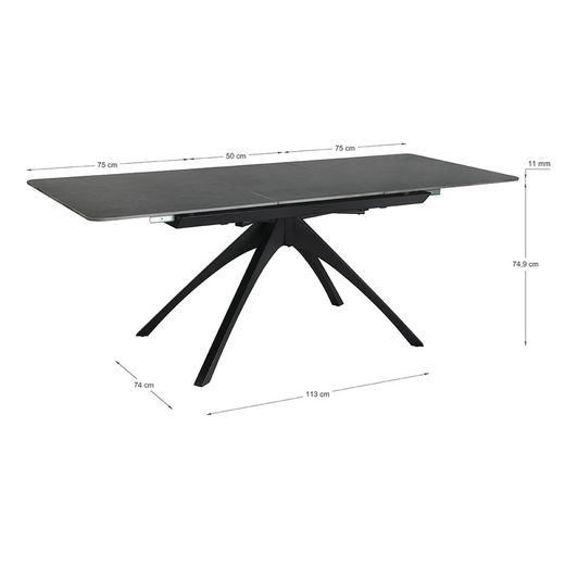 Utdragbart matbord i syntetsten och metall i mörkgrå svart, 150-200 x 85 x 76 cm | Stipendium