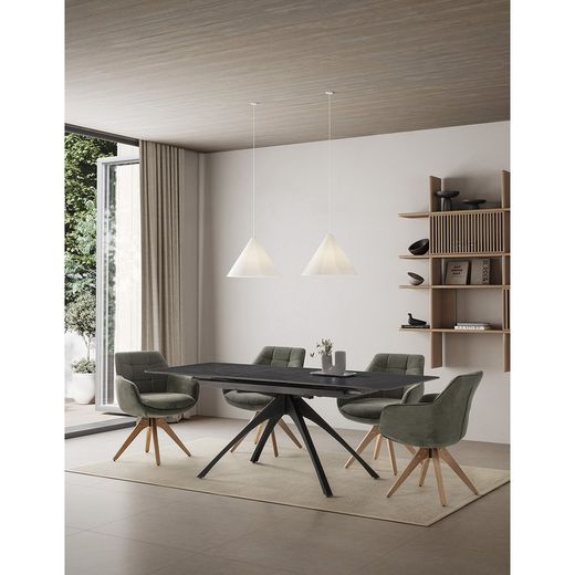 Utdragbart matbord i syntetsten och metall i mörkgrå svart, 150-200 x 85 x 76 cm | Stipendium